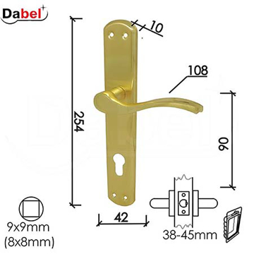 Slika Kvaka štit za vrata DABEL JELENA mesingana 90/42/254/10/108/9 mm cilindar 0101306