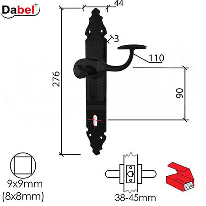Slika Kvaka šild za vrata DABEL MAJA crna 90/44/276/3/110/8/9 mm ključ 3305015