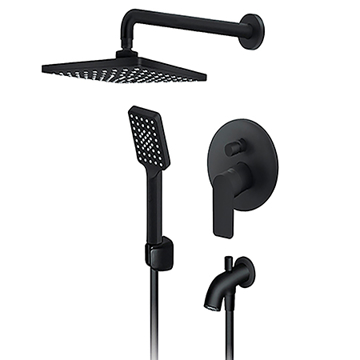 Ugradna baterija S2 BLACK 231701B za tuš kadu, mat crna jednoručna baterija sa automatskim prebacivačem i tuš setom