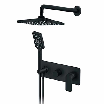 Ugradna baterija S2 BLACK 231605B za tuš kadu, mat crna jednoručna baterija sa usponskim i ručnim tušem