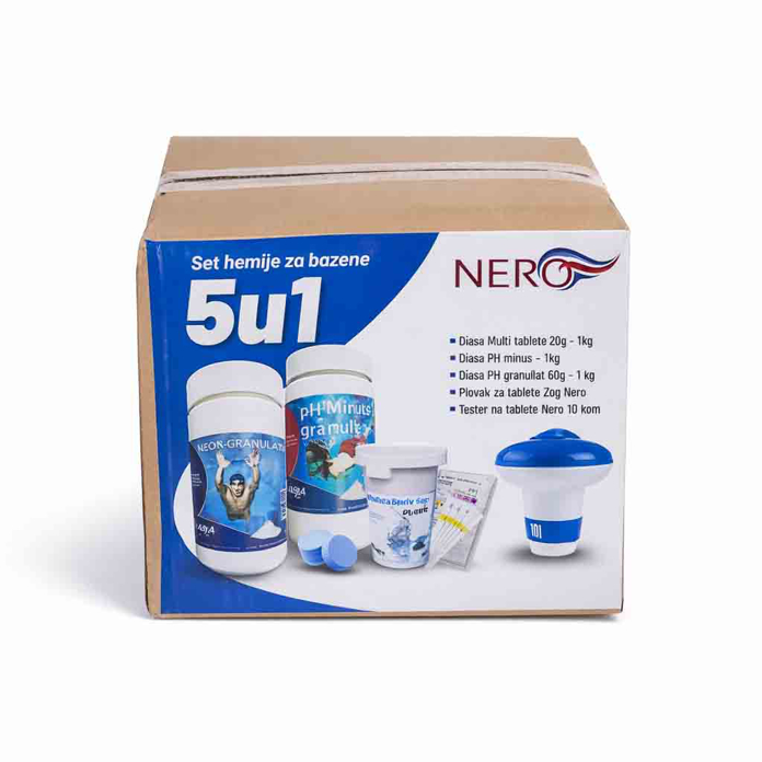 Komplet za održavanje bazena Diasa 5u1 sa hlor granulama, multi tabletama, plovkom i tester trakama