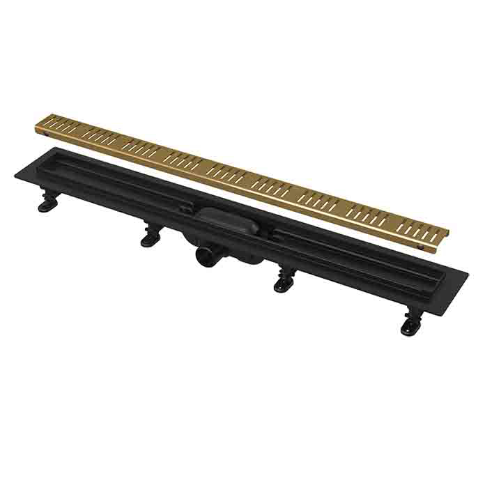 Slika Tuš kanalica APZ10 BLACK-BRASS 650 mm sa mesinganom perforiranom rešetkom Alca